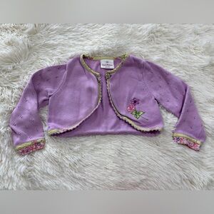 Hanna Andersson Girls Cardigan, Cropped Sweater, Spring, Purple, Knit, Size 4